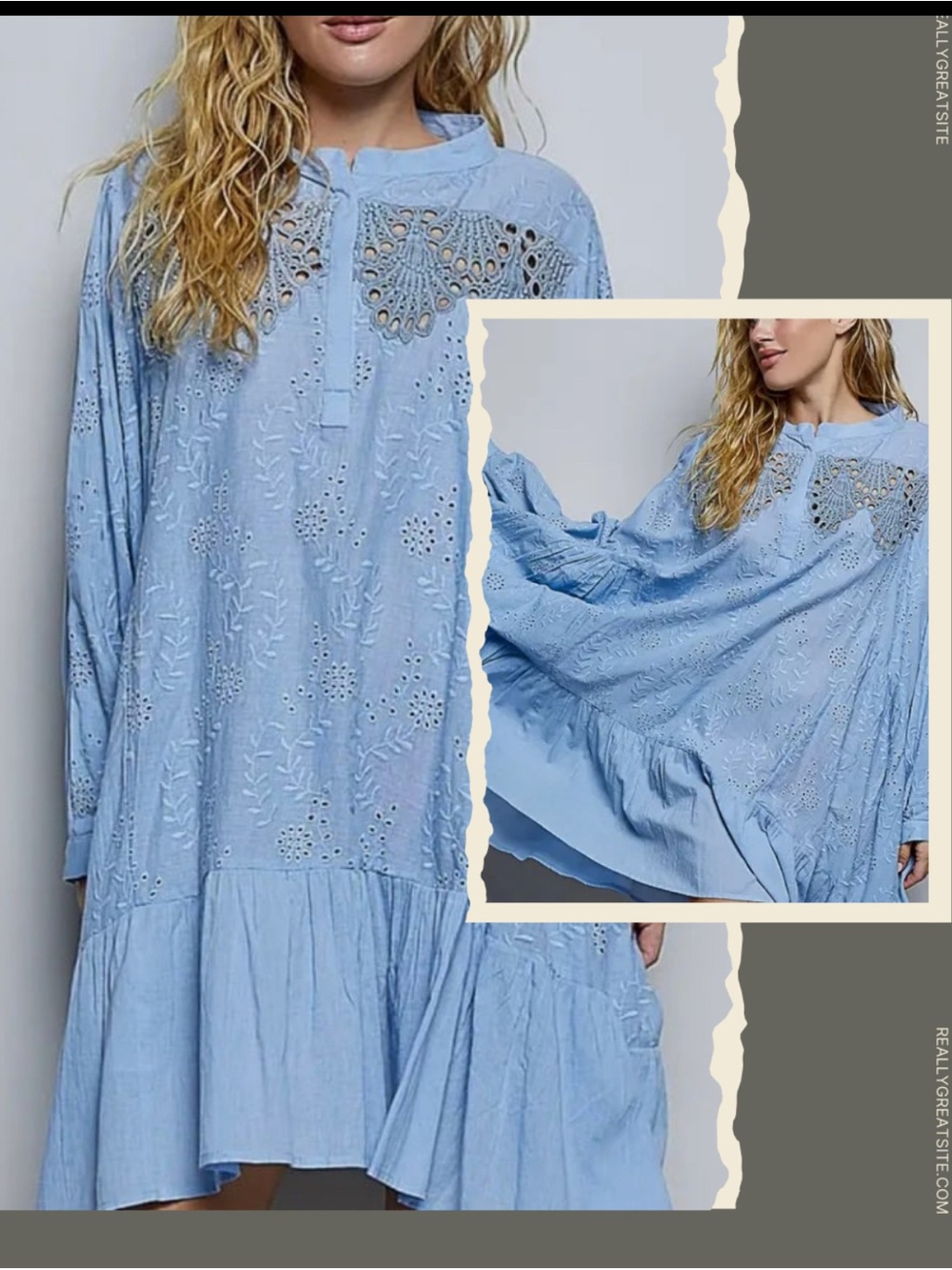 POL Half Button Embroidery Cotton
Rommy Fit Dress Women’s Sky Blue.